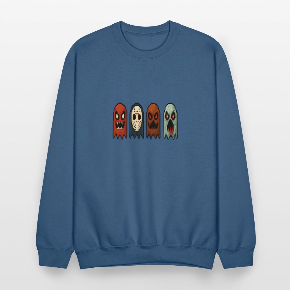 Pixel Horror Ghosts Retro Gaming Art Crewneck Sweatshirt - indigo blue