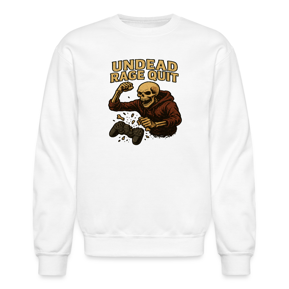 Undead Rage Quit Gamer Meme Crewneck Sweatshirt - white