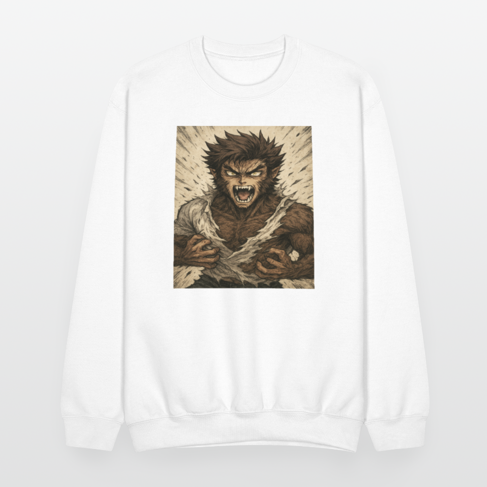 Anime Style Werewolf Transformation Crewneck Sweatshirt - white