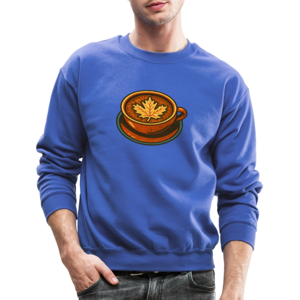 Autumn Coffee Cup with Maple Leaf Art Crewneck Sweatshirt - royal blue
