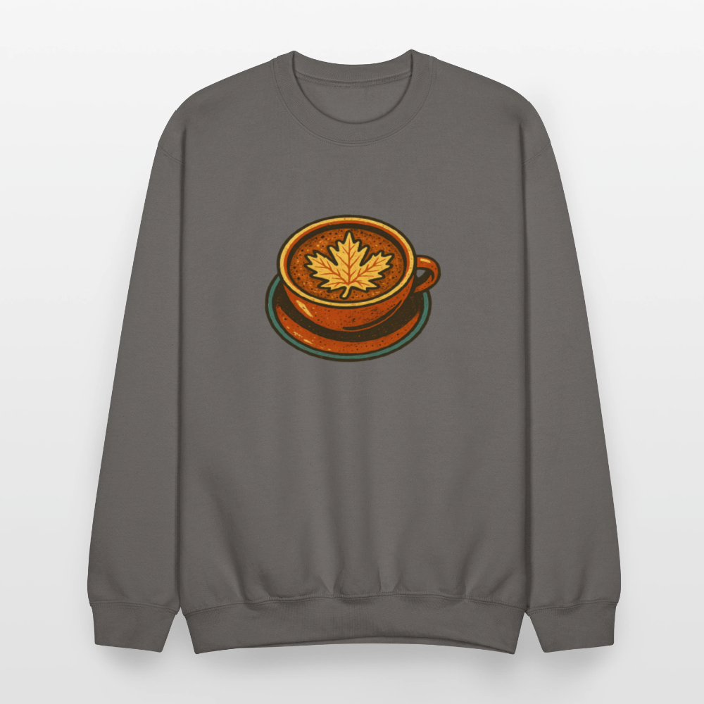 Autumn Coffee Cup with Maple Leaf Art Crewneck Sweatshirt - asphalt gray