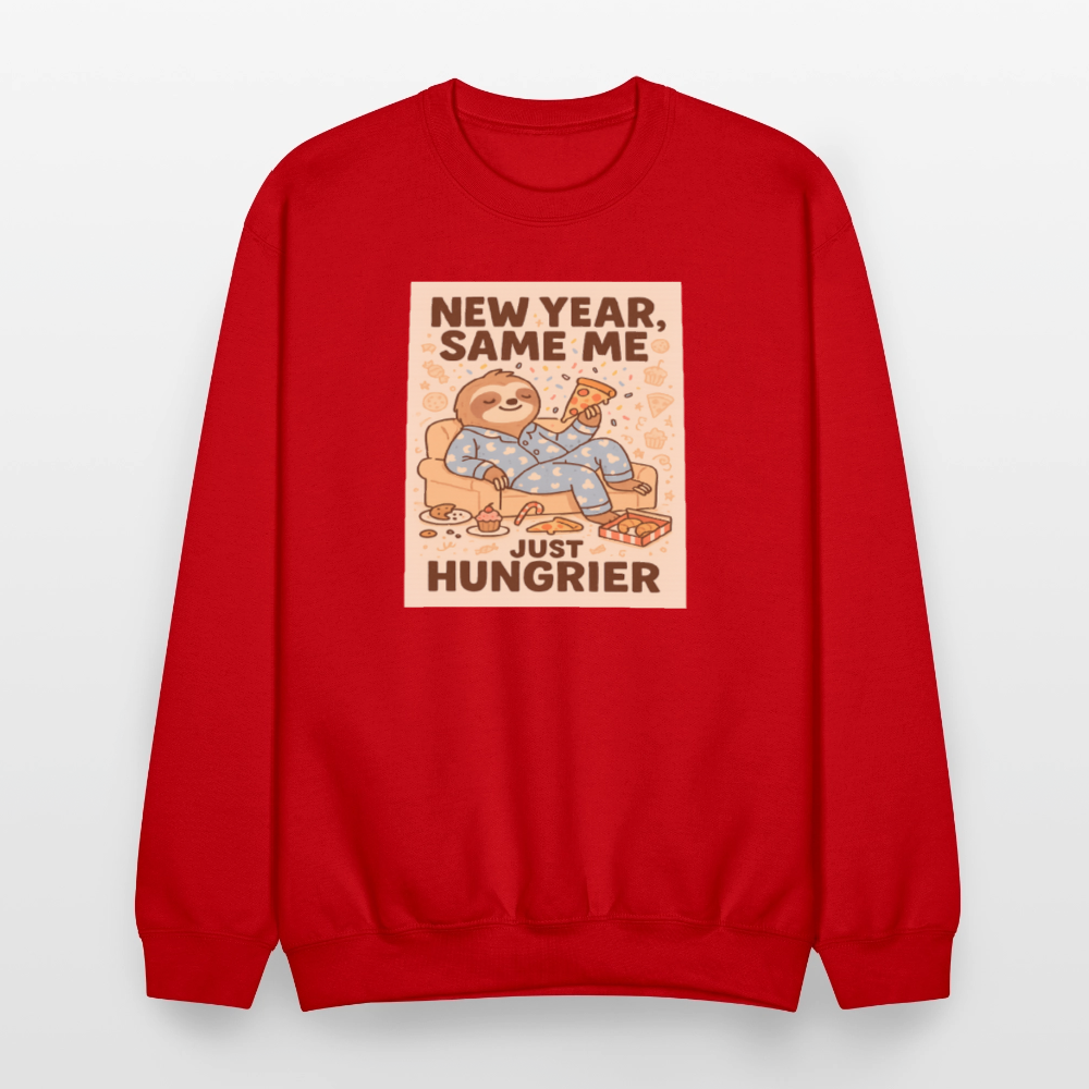New Year Same Me Just Hungrier Sloth Crewneck Sweatshirt - red