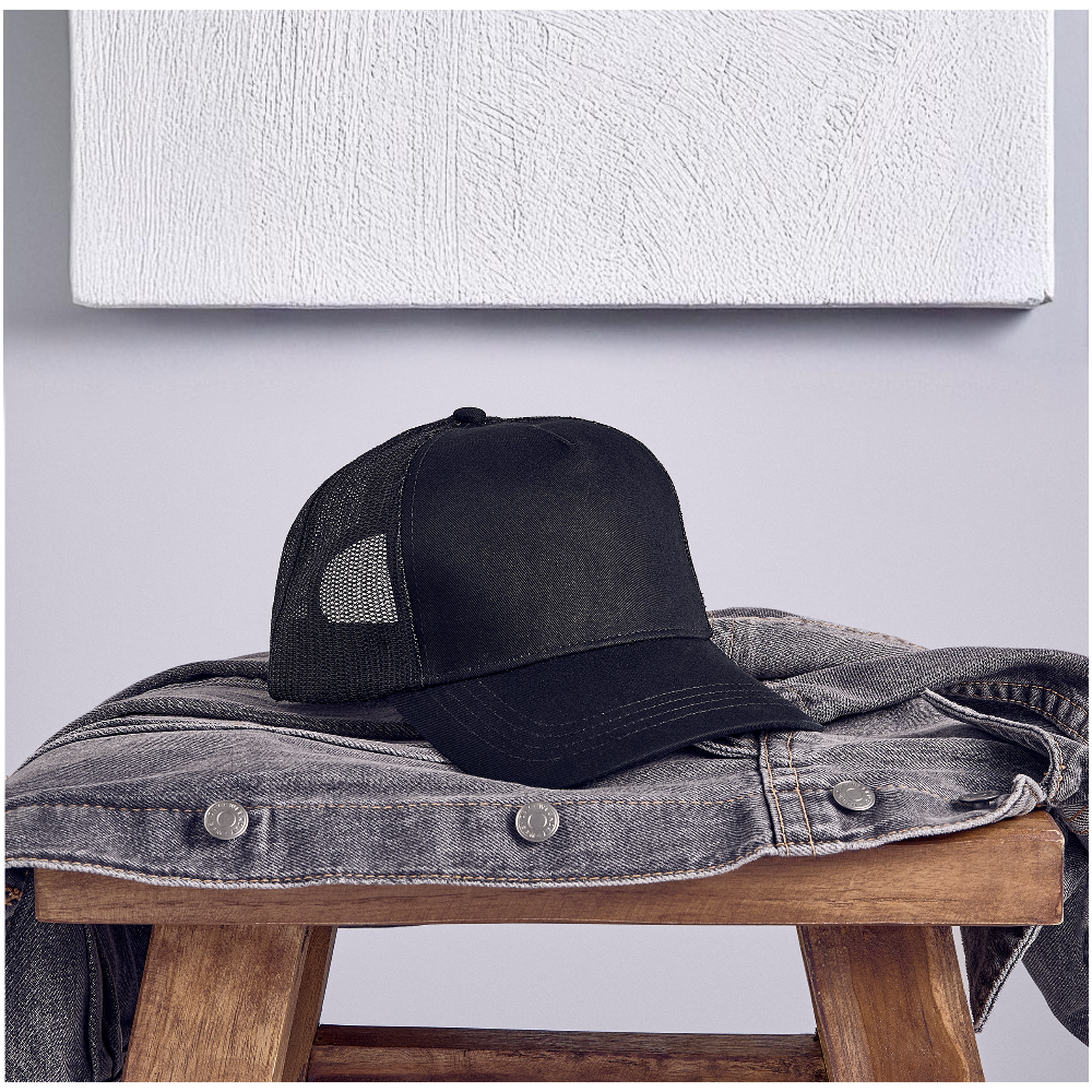 Customizable Trucker Cap ADD YOUR OWN PHOTO, IMAGES, DESIGNS, QUOTES AND MORE - black/black