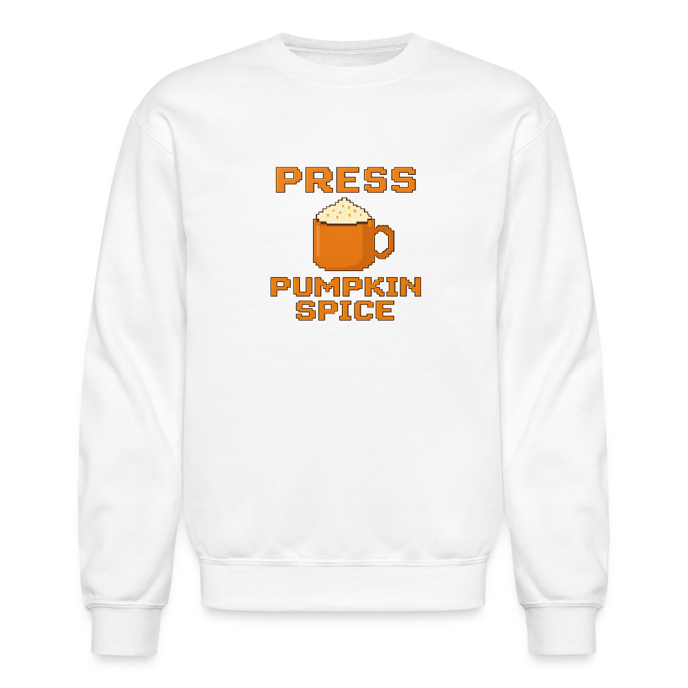 Press Pumpkin Spice Funny Gamer Meme Crewneck Sweatshirt - white