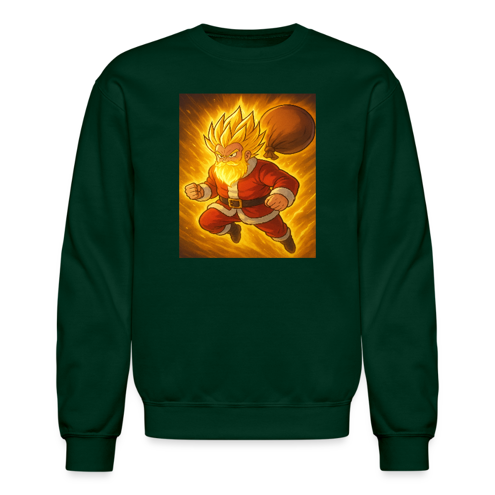 Super Powered Santa Anime Meme Crewneck Sweatshirt - forest green