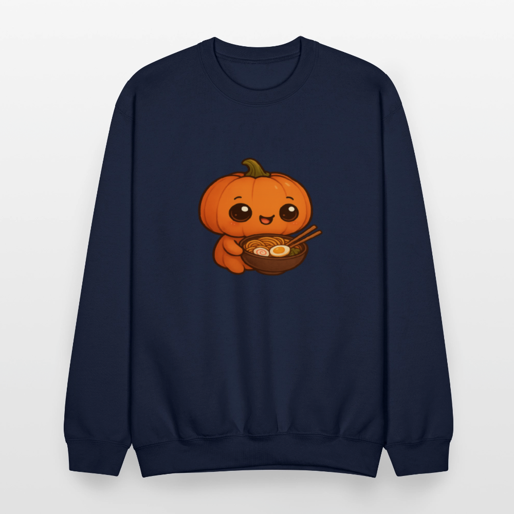 Chibi Pumpkin with Ramen Bowl Kawaii Art Crewneck Sweatshirt - navy