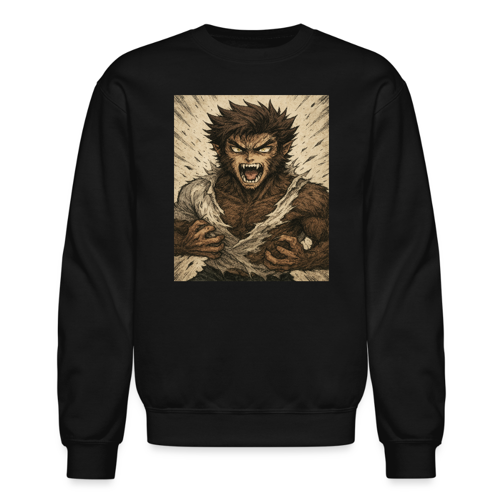 Anime Style Werewolf Transformation Crewneck Sweatshirt - black