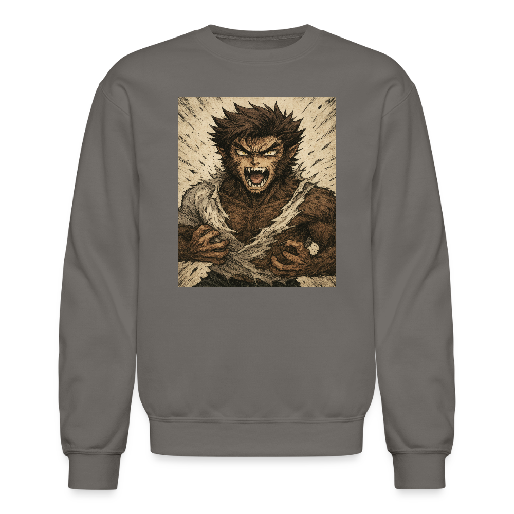 Anime Style Werewolf Transformation Crewneck Sweatshirt - asphalt gray