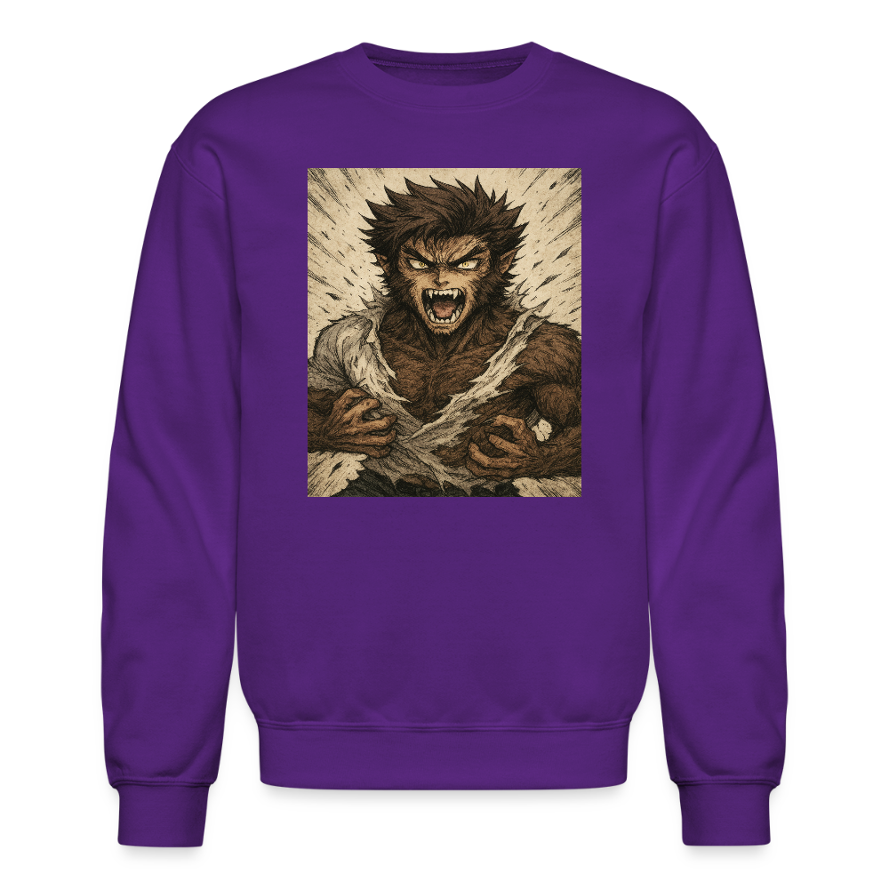 Anime Style Werewolf Transformation Crewneck Sweatshirt - purple