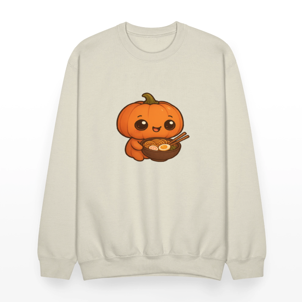 Chibi Pumpkin with Ramen Bowl Kawaii Art Crewneck Sweatshirt - Sand