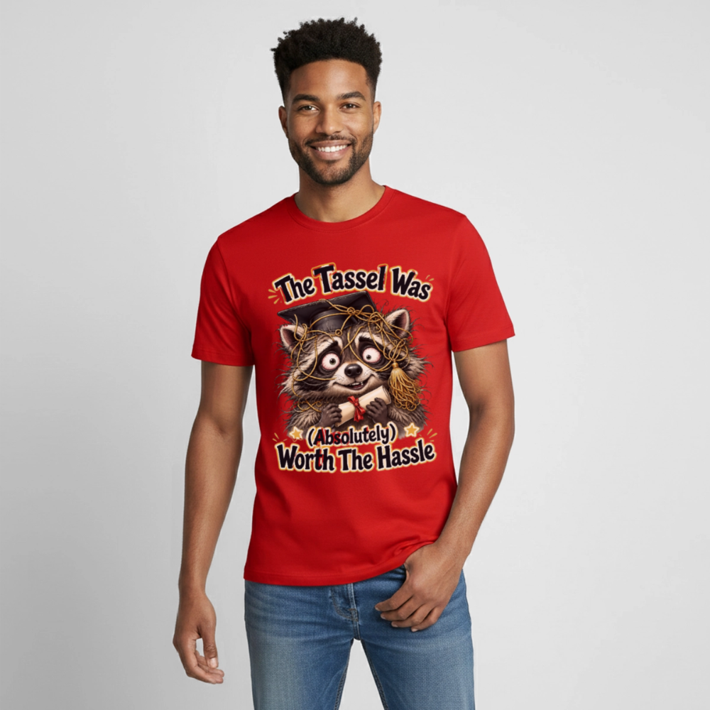 Funny Raccoon Graduation Design, Tassel Worth the Hassle Graduate Gift, Cute Animal Commencement Humor for Seniors & Students Gildan Ultra Cotton Adult T-Shirt - red