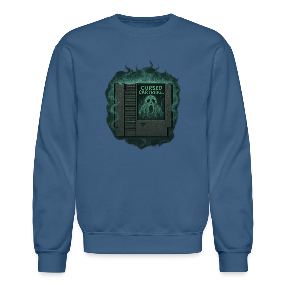 Haunted Retro Gamer Cursed Cartridge Crewneck Sweatshirt - indigo blue