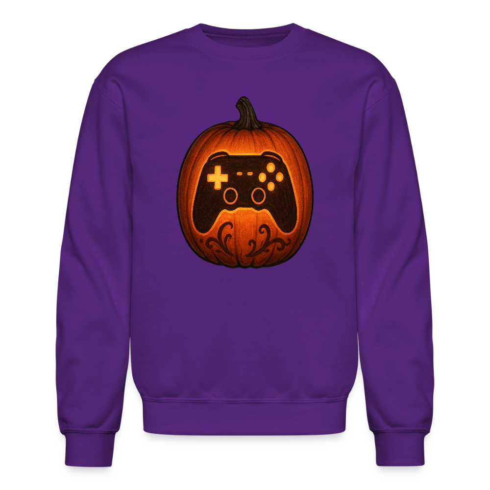 Gaming Controller Jack O Lantern Art Crewneck Sweatshirt - purple