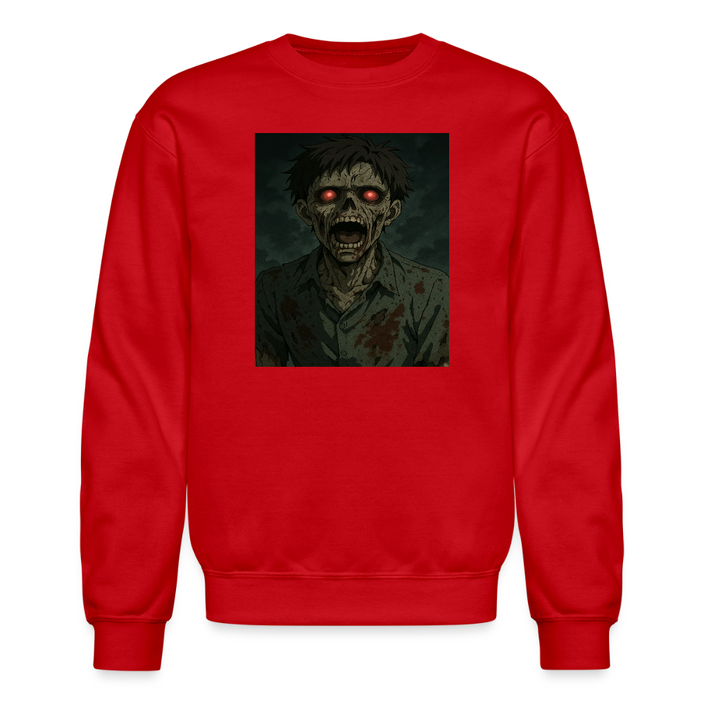 Scary Anime Zombie With Glowing Eyes Horror Art Crewneck Sweatshirt - red
