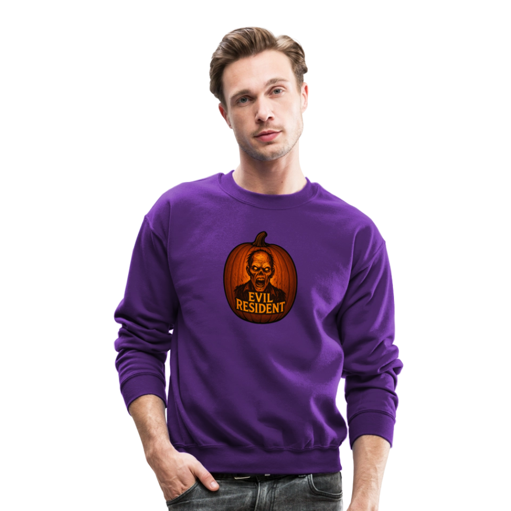 Evil Resident Zombie Pumpkin Halloween Art Crewneck Sweatshirt - purple