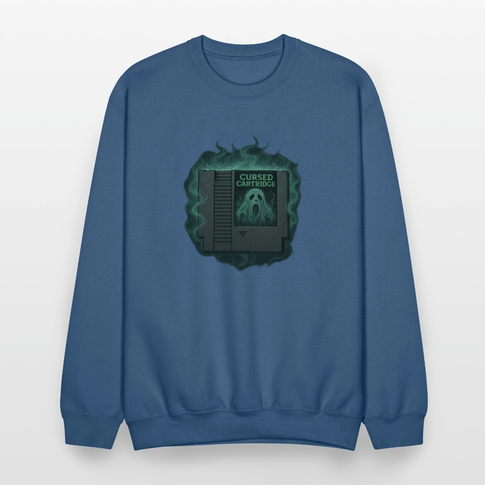 Haunted Retro Gamer Cursed Cartridge Crewneck Sweatshirt - indigo blue