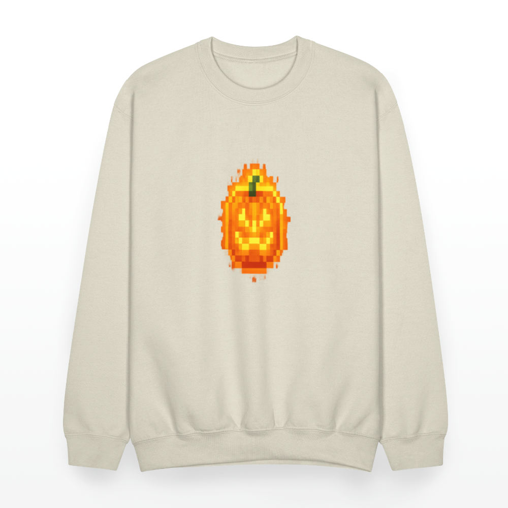 Pixel Pumpkin Power Up Halloween Retro 8 Bit Gamer Crewneck Sweatshirt - Sand