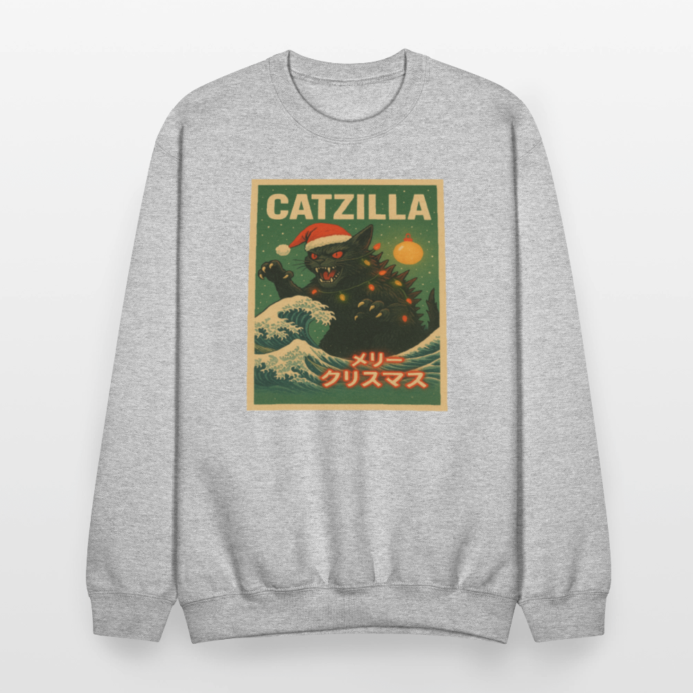 Funny Catzilla Christmas Retro Design Crewneck Sweatshirt - heather gray