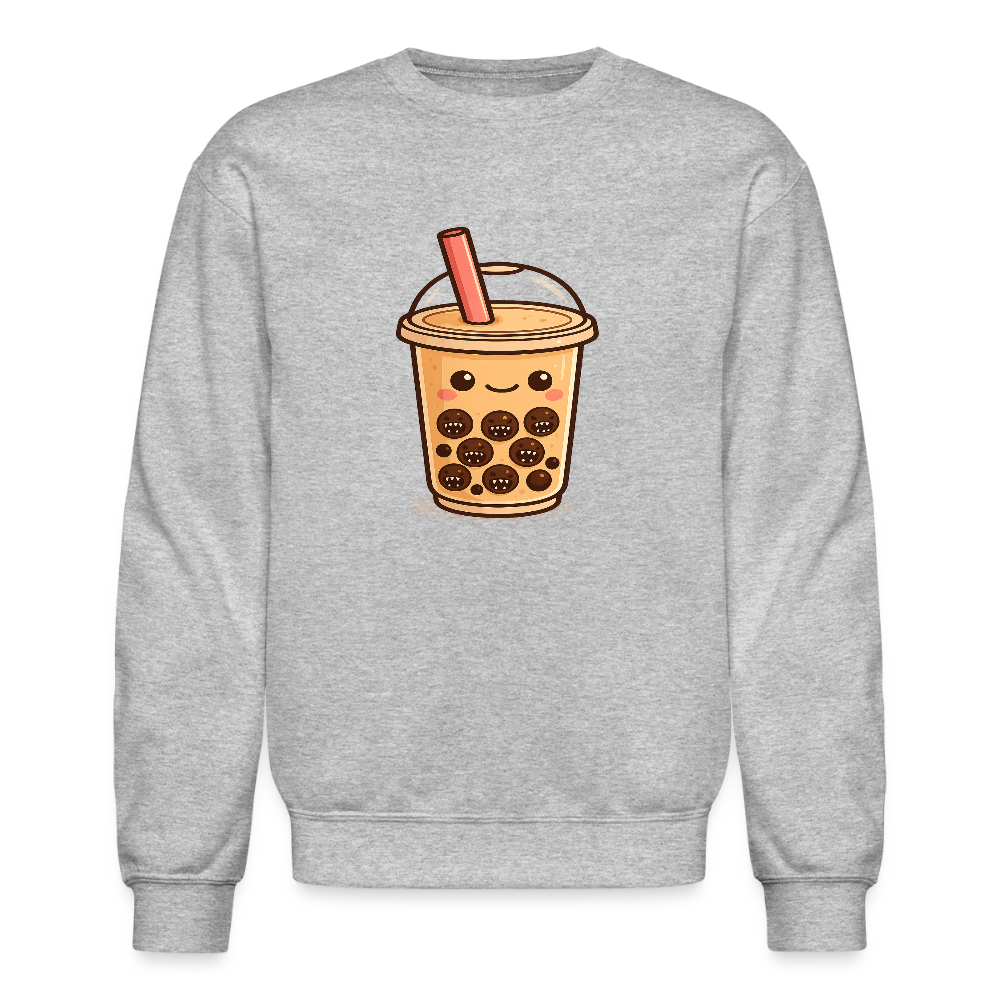 Kawaii Bubble Tea Monster Meme Crewneck Sweatshirt - heather gray