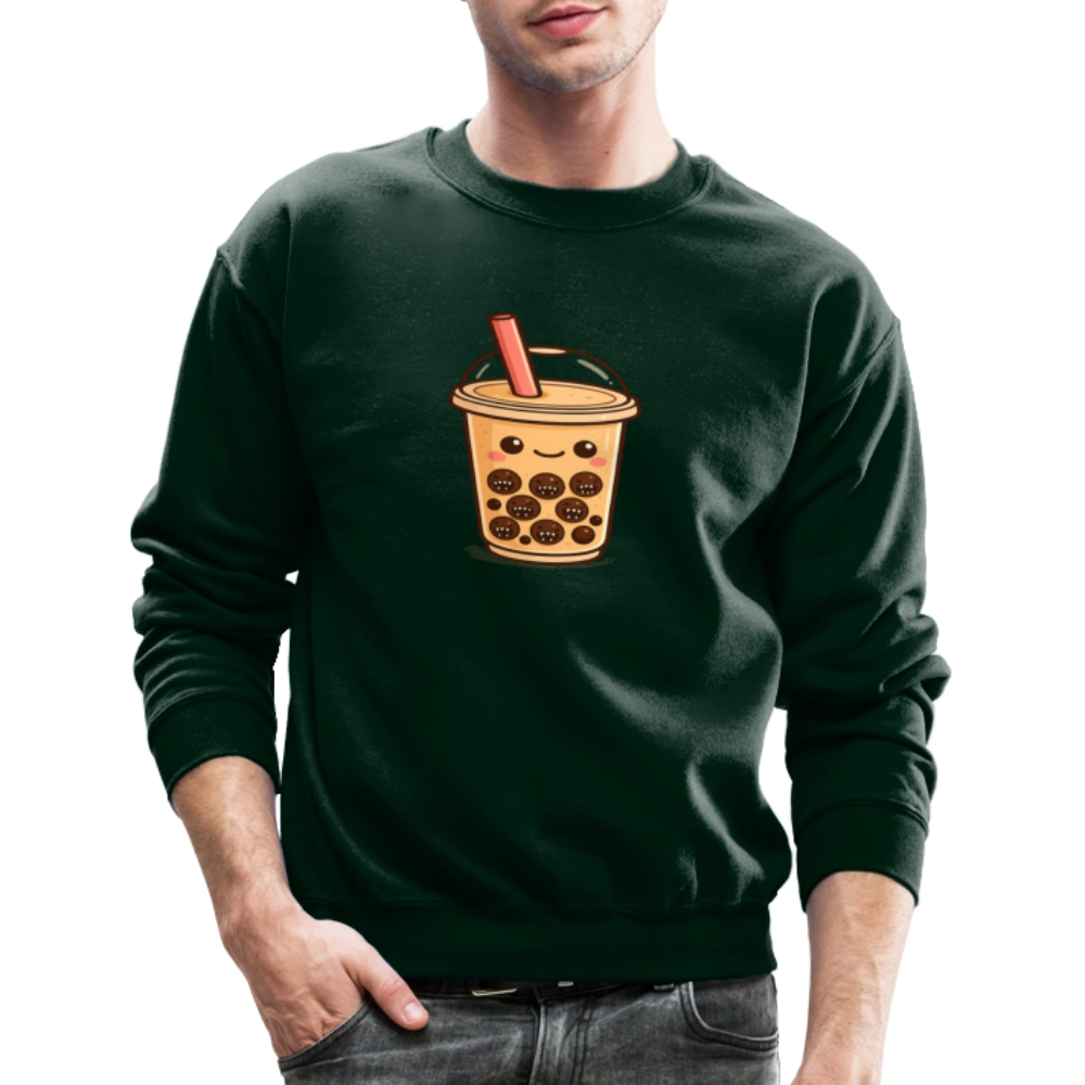 Kawaii Bubble Tea Monster Meme Crewneck Sweatshirt - forest green