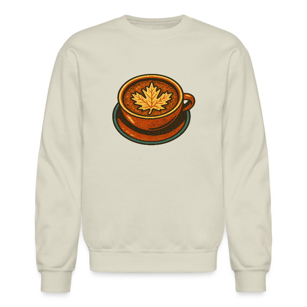 Autumn Coffee Cup with Maple Leaf Art Crewneck Sweatshirt - Sand