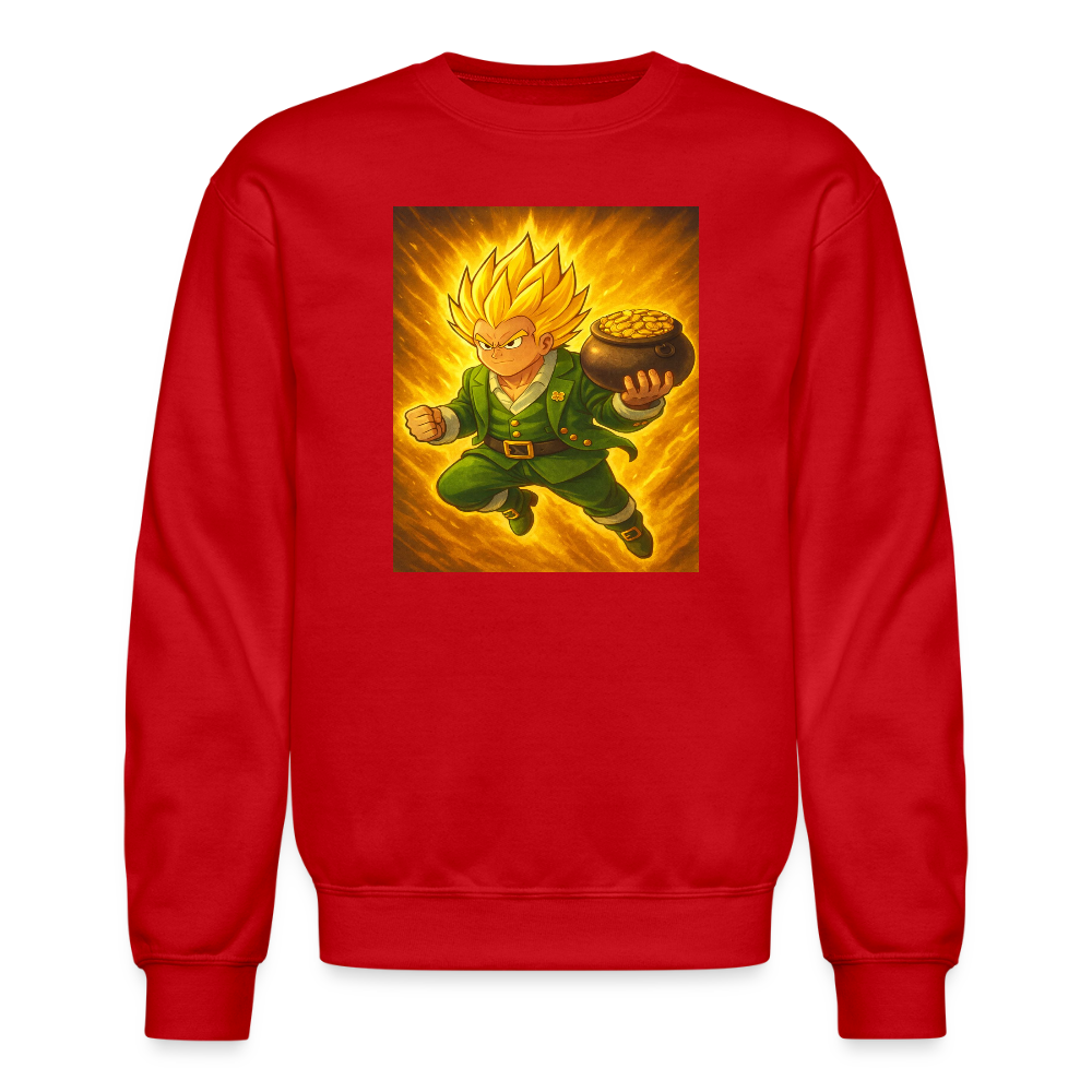 Leprechaun Anime Power Up Warrior Crewneck Sweatshirt - red