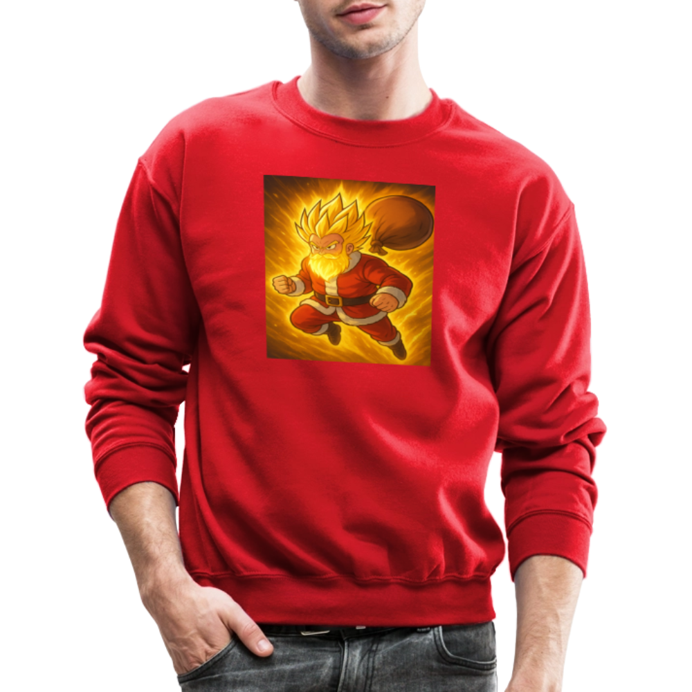 Super Powered Santa Anime Meme Crewneck Sweatshirt - red