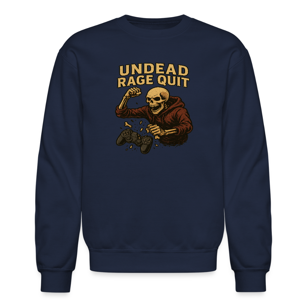 Undead Rage Quit Gamer Meme Crewneck Sweatshirt - navy