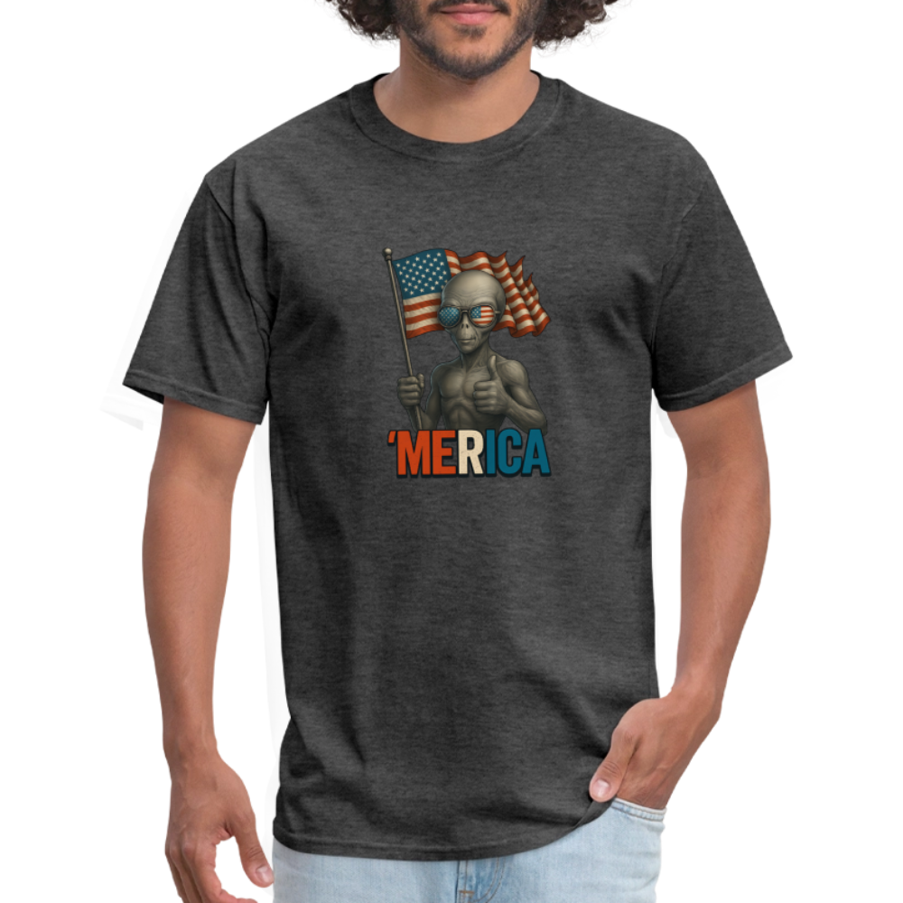 Thumbs Up Merica Alien 4th of July Funny and Patriotic Unisex Classic T-Shirt - heather black
