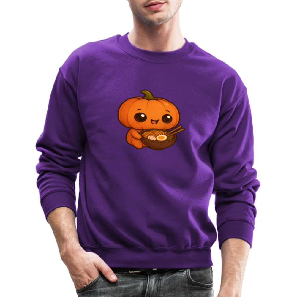 Chibi Pumpkin with Ramen Bowl Kawaii Art Crewneck Sweatshirt - purple