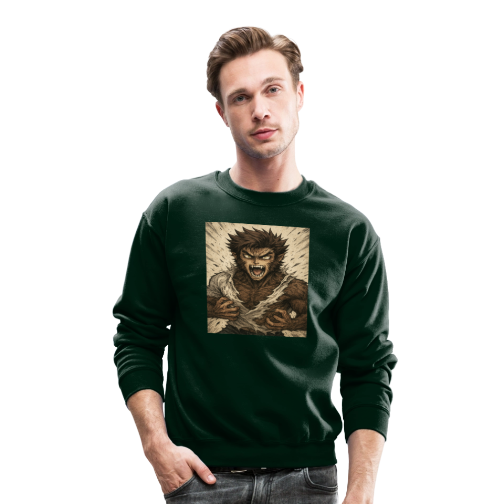 Anime Style Werewolf Transformation Crewneck Sweatshirt - forest green