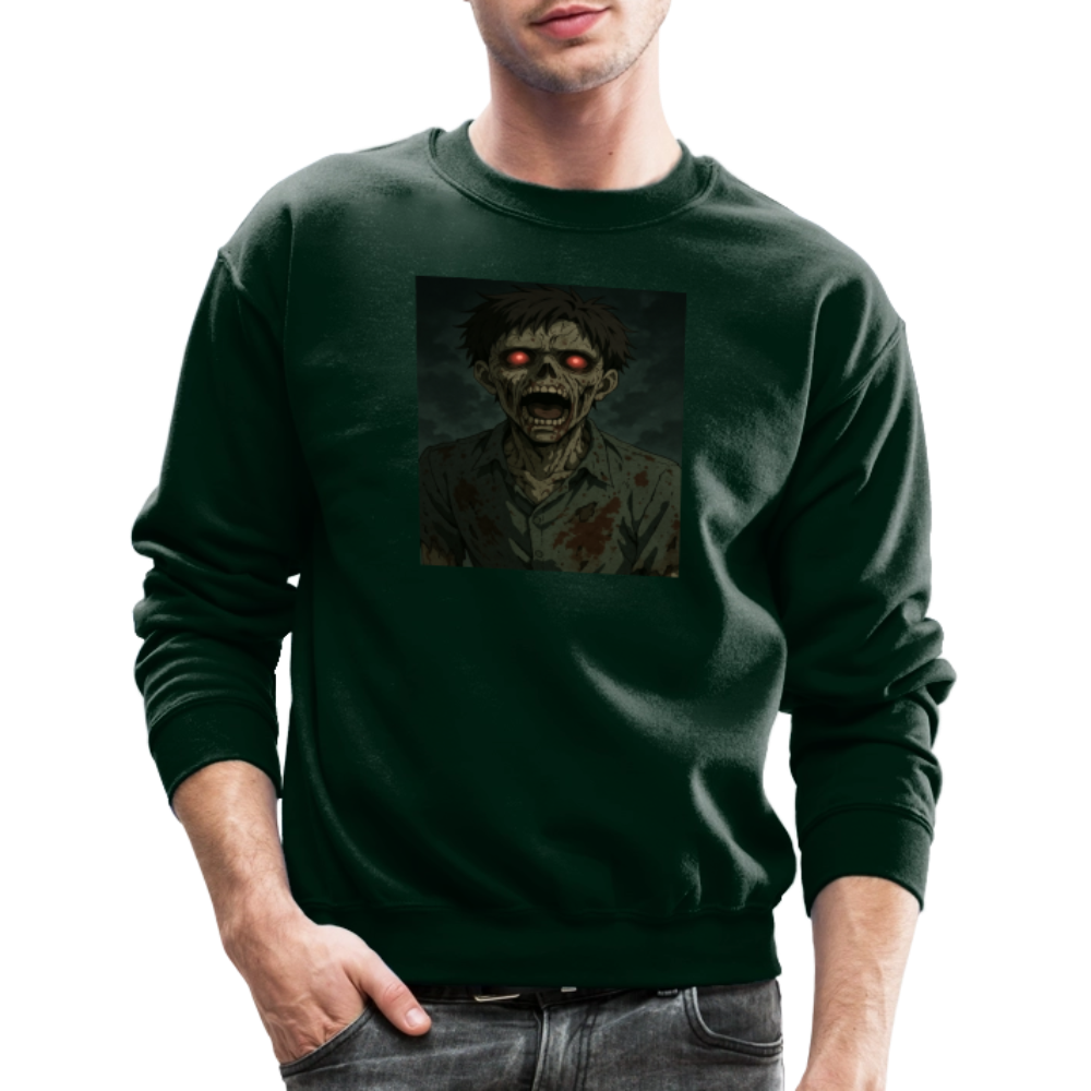 Scary Anime Zombie With Glowing Eyes Horror Art Crewneck Sweatshirt - forest green