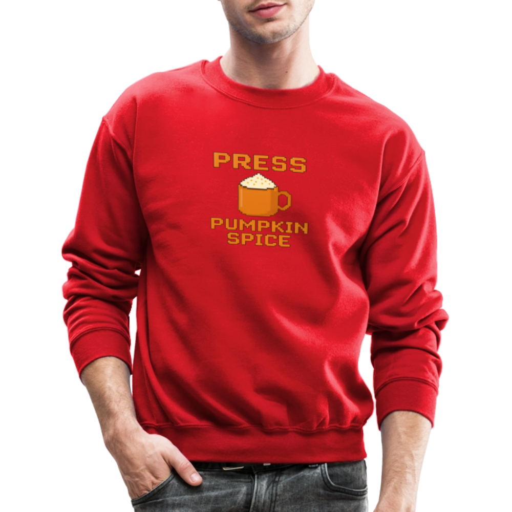 Press Pumpkin Spice Funny Gamer Meme Crewneck Sweatshirt - red