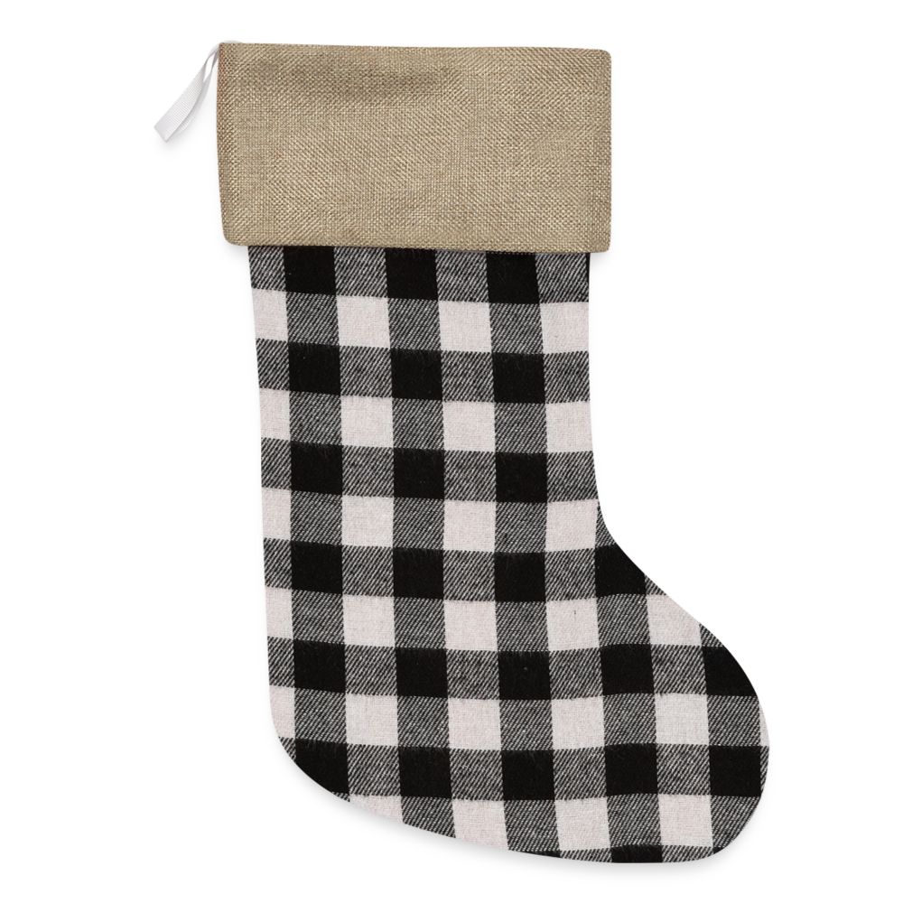 Customizable Plaid Christmas Stocking ADD YOUR OWN PHOTO, IMAGES, DESIGNS, QUOTES AND MORE - white/black