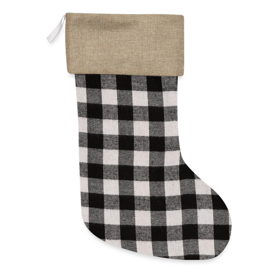 Customizable Plaid Christmas Stocking ADD YOUR OWN PHOTO, IMAGES, DESIGNS, QUOTES AND MORE - white/black