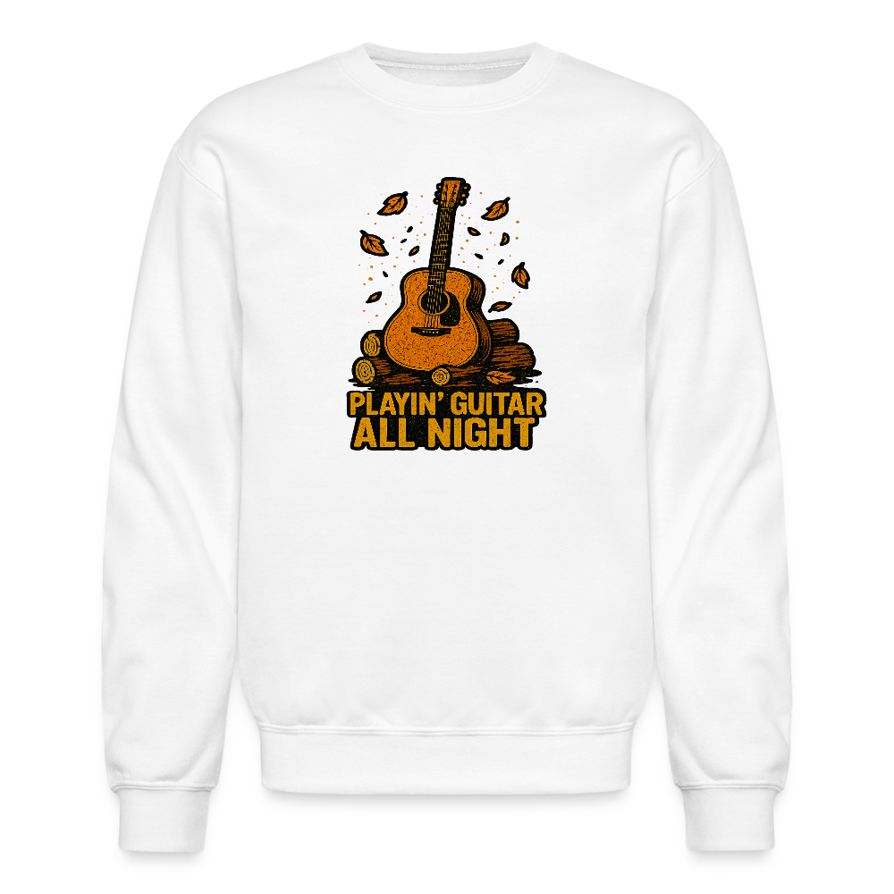 Playin Guitar All Night Acoustic Music Crewneck Sweatshirt - white