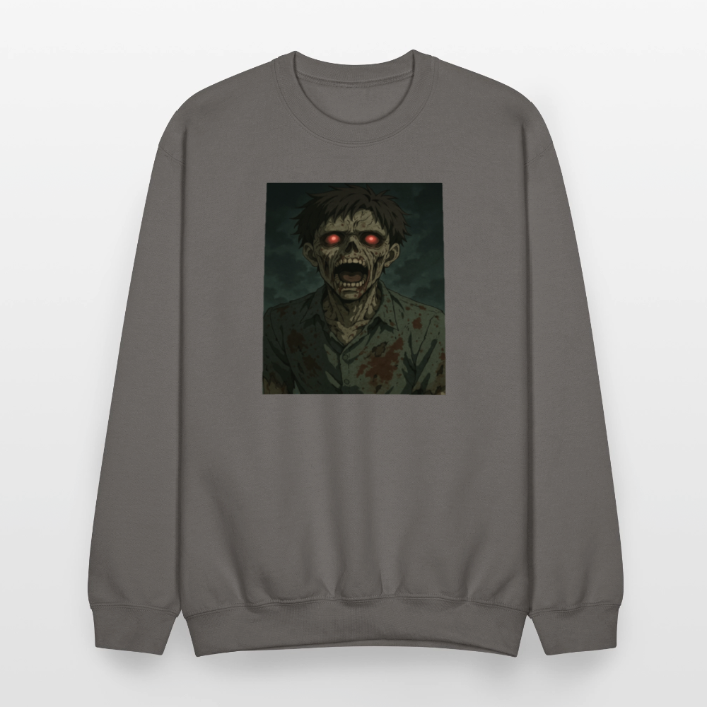 Scary Anime Zombie With Glowing Eyes Horror Art Crewneck Sweatshirt - asphalt gray