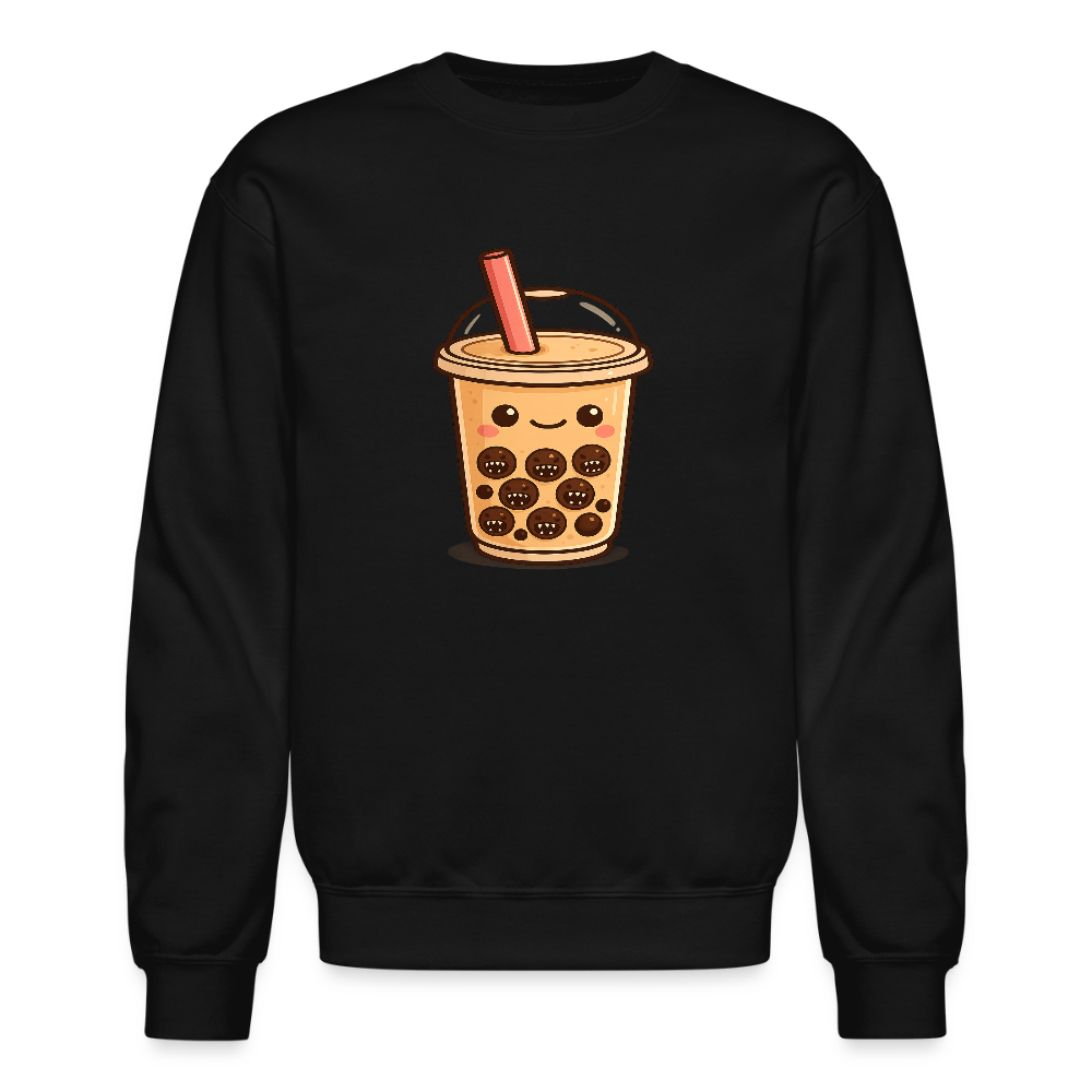 Kawaii Bubble Tea Monster Meme Crewneck Sweatshirt - black