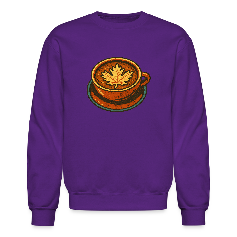 Autumn Coffee Cup with Maple Leaf Art Crewneck Sweatshirt - purple