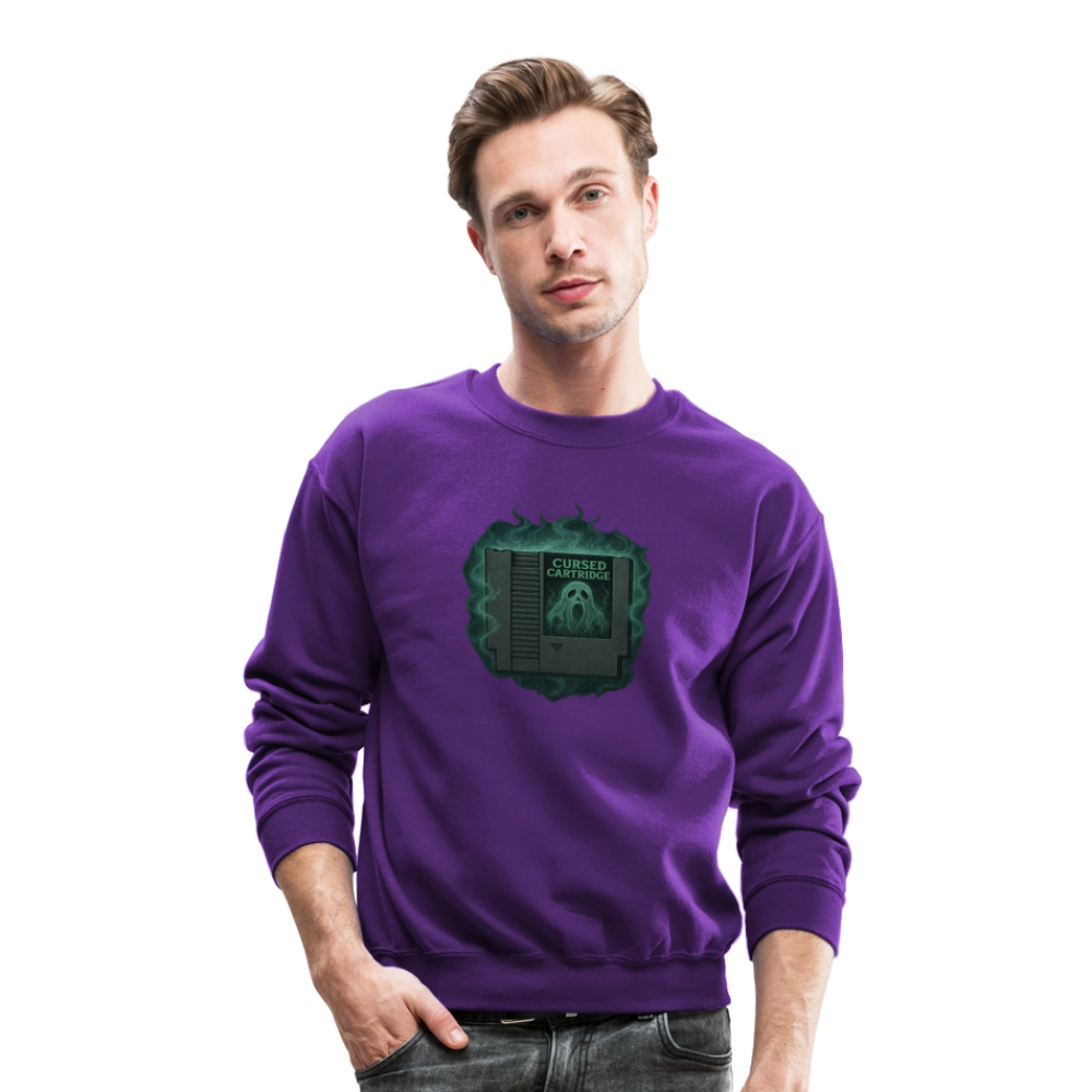 Haunted Retro Gamer Cursed Cartridge Crewneck Sweatshirt - purple