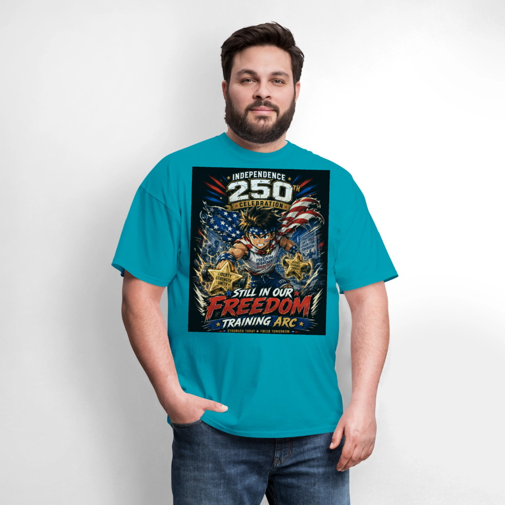 Patriotic T Shirt for July 4th Fans: Anime Hero Graphic - turquoise