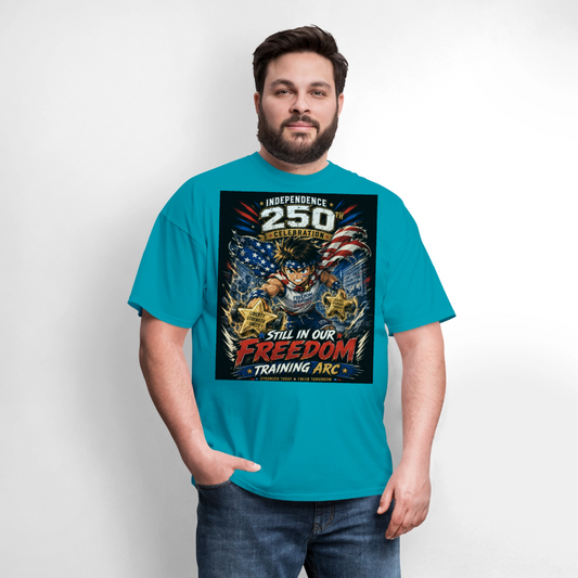 Patriotic T Shirt for July 4th Fans: Anime Hero Graphic - turquoise
