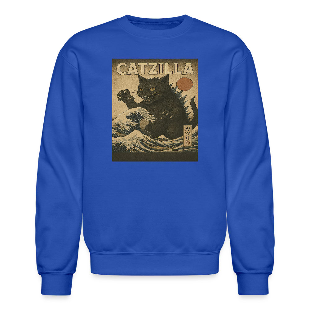 Ukiyo-e Catzilla Retro Japanese Monster Cat Crewneck Sweatshirt - royal blue