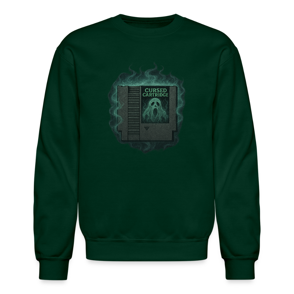 Haunted Retro Gamer Cursed Cartridge Crewneck Sweatshirt - forest green