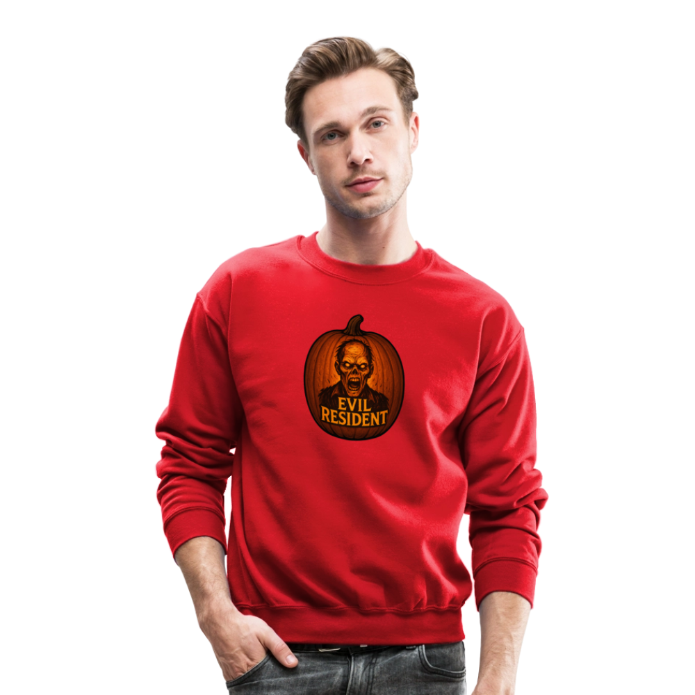 Evil Resident Zombie Pumpkin Halloween Art Crewneck Sweatshirt - red