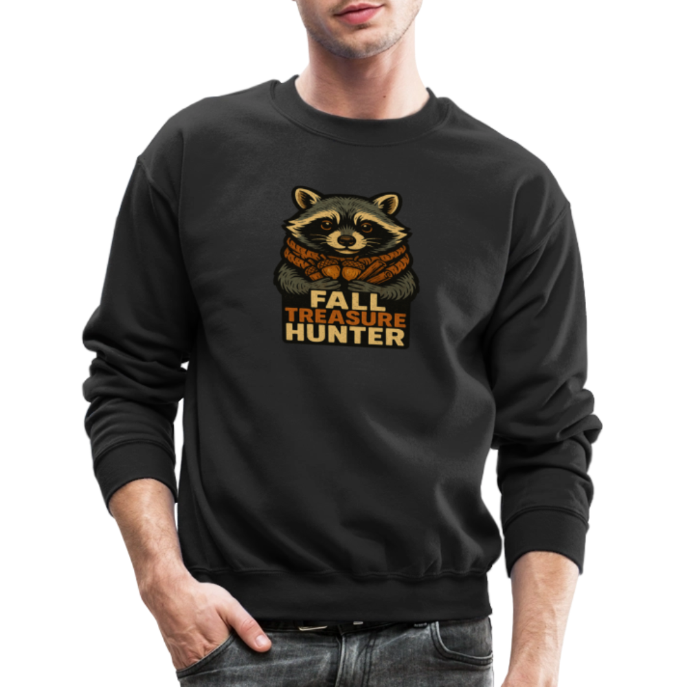 Raccoon Fall Treasure Hunter Crewneck Sweatshirt - black