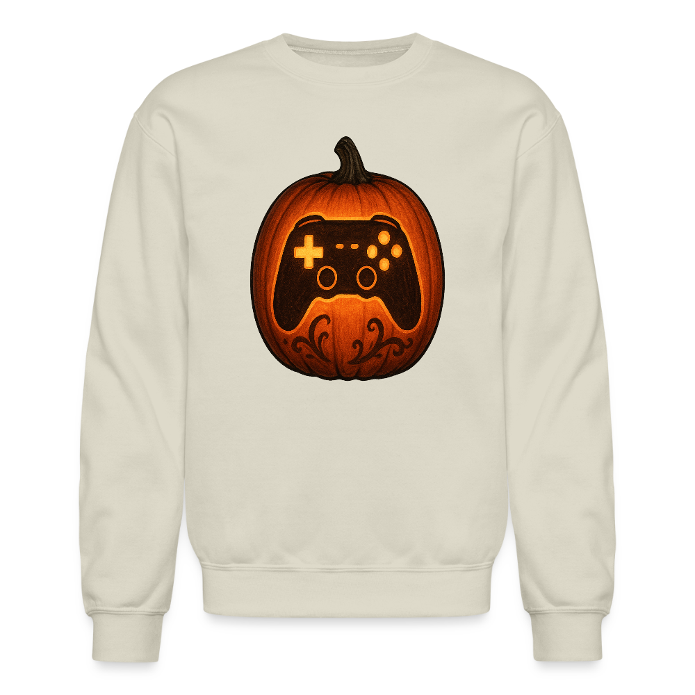 Gaming Controller Jack O Lantern Art Crewneck Sweatshirt - Sand