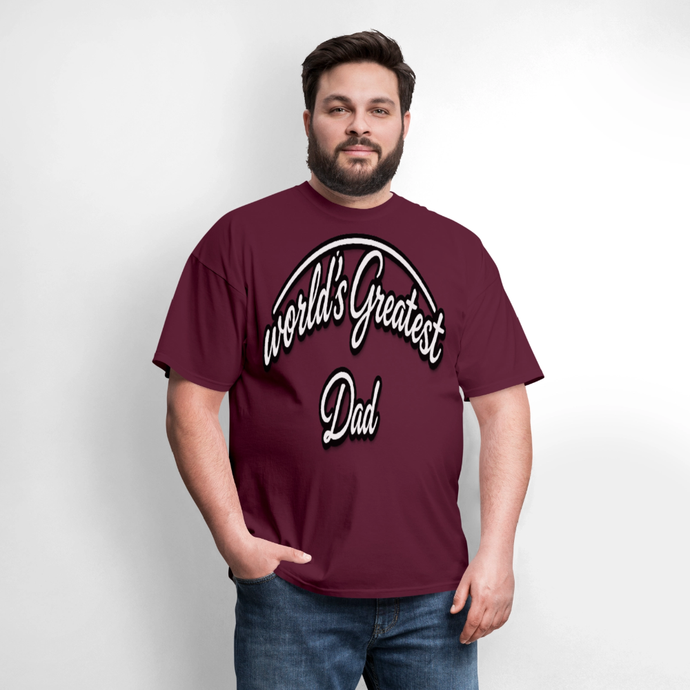 Dad Appreciation T Shirt: Worlds Greatest Dad Script - burgundy