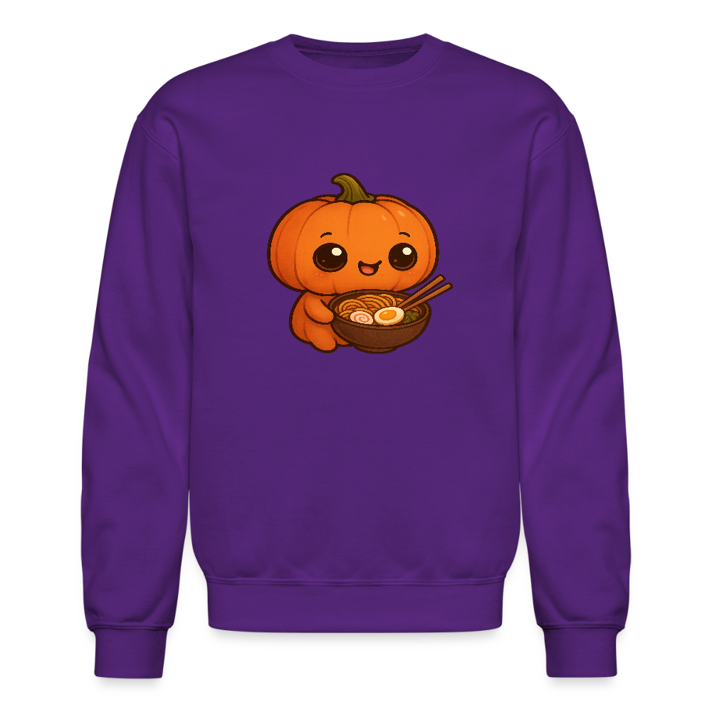 Chibi Pumpkin with Ramen Bowl Kawaii Art Crewneck Sweatshirt - purple