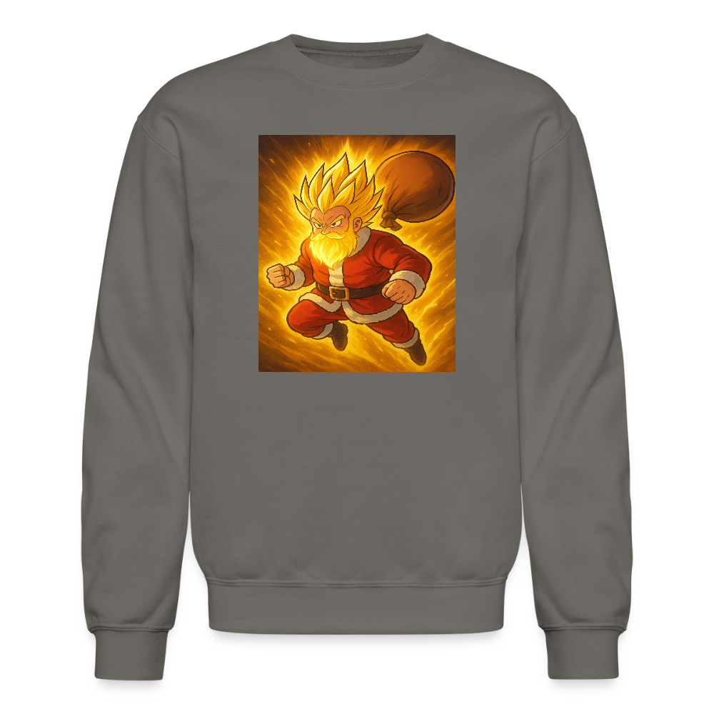Super Powered Santa Anime Meme Crewneck Sweatshirt - asphalt gray